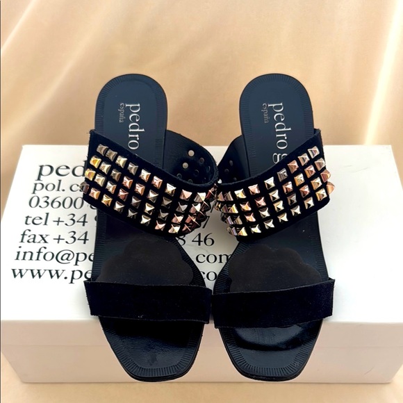 Pedro Garcia Black Studded Slide Sandals